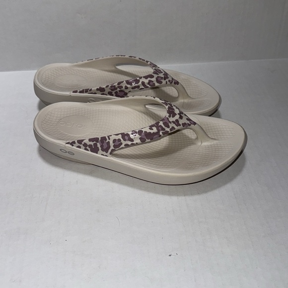 Women's Beige and Purple Leopard Print Flip Flops - Picture 2 of 3